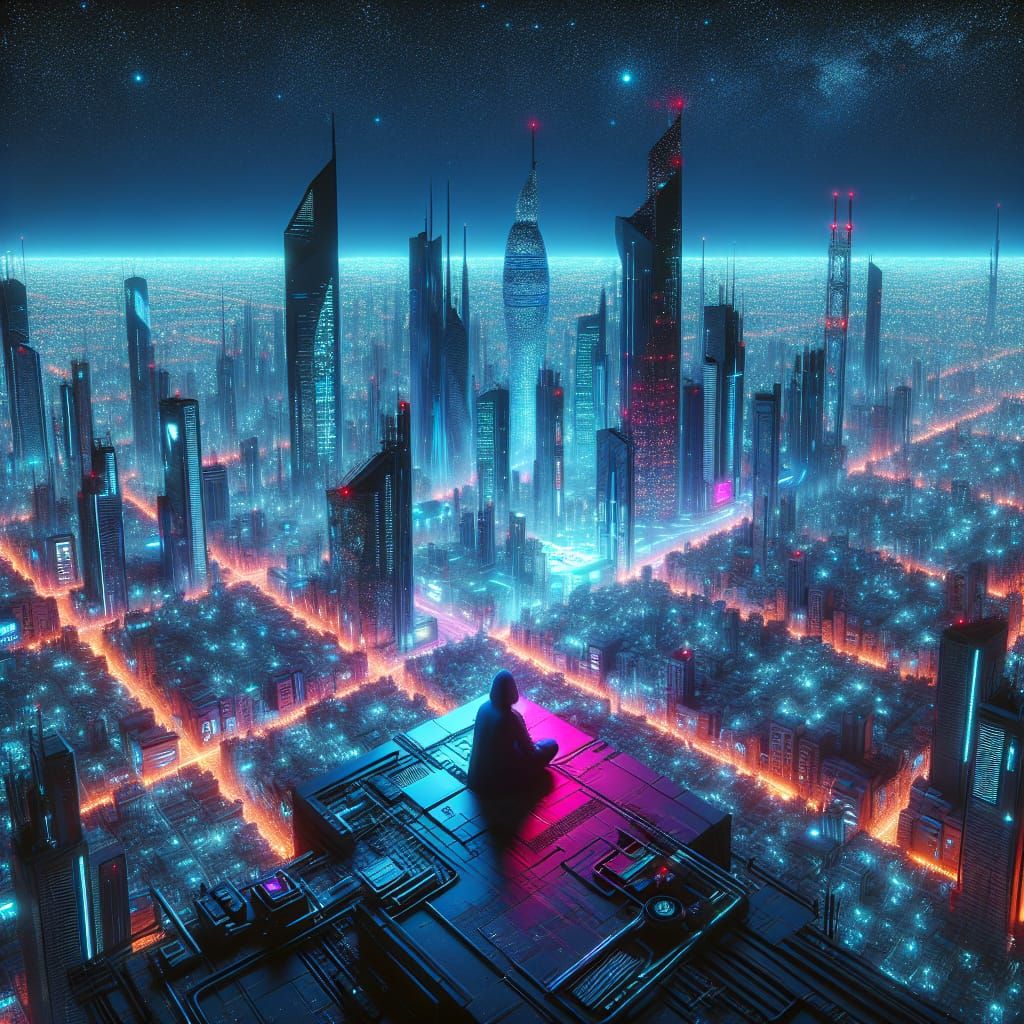 Futuristic Kuwait City at Night in Cyberpunk Style