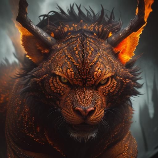 Ferocious Fire Elemental Magical Beast in HDR