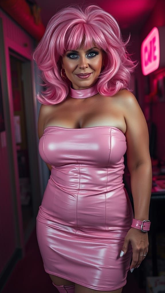 Ominous Woman in Pink Leather Outfit