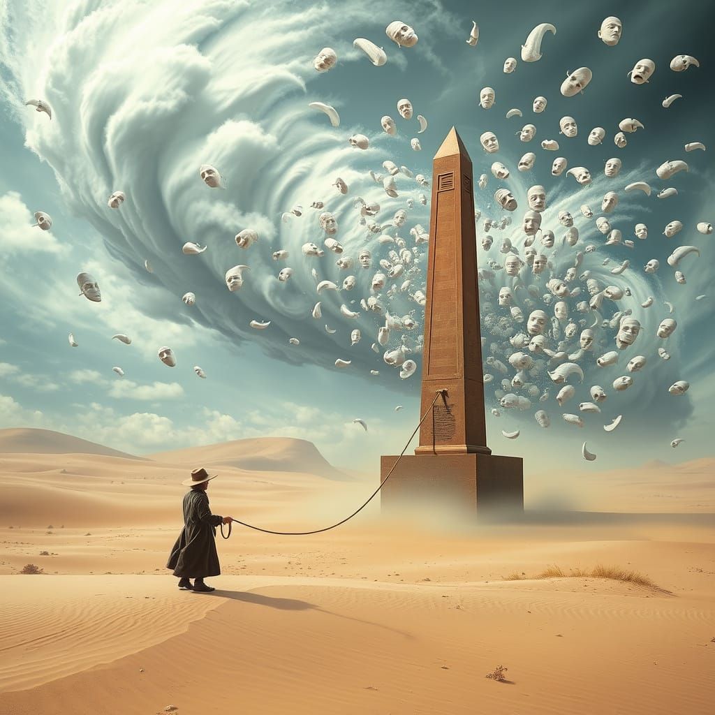 Desert Hurricane of Masks, in a Surreal Style