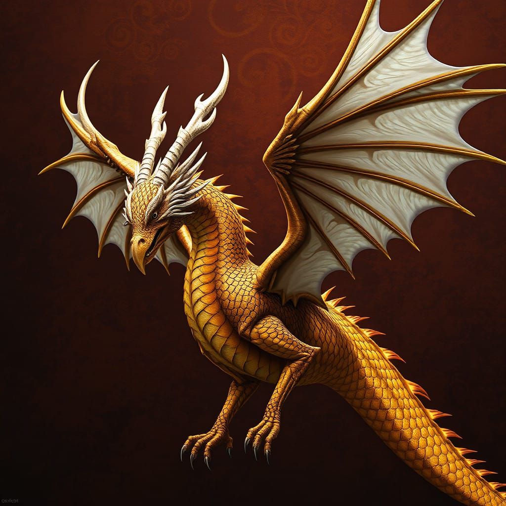 Dragon with Eagle Wings and Giraffe Horns in Medieval Tapest...