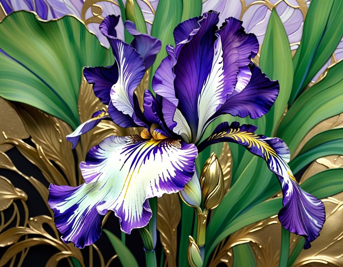 3D Siberian Iris with Gold Accents
