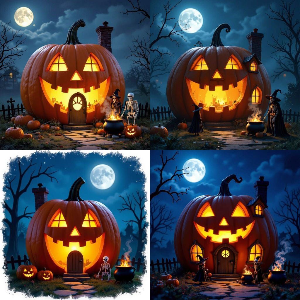 Halloween Pumpkin House Under Moonlight, Fantasy Cinema Styl...
