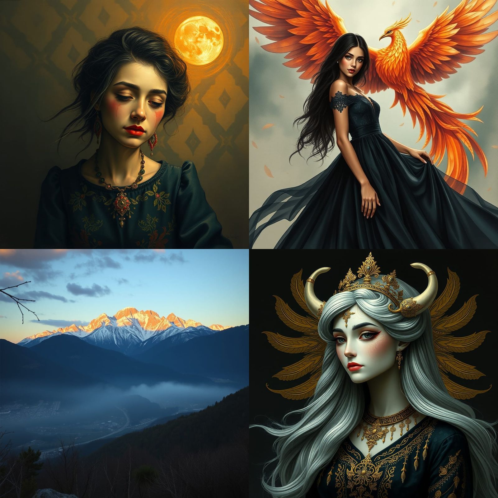 Girl in Black Dress with Phoenix