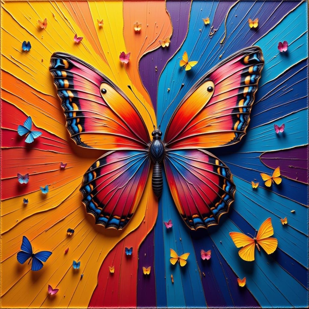 Vibrant Butterfly Phoenix Hybrid in Neo-Impressionist Style