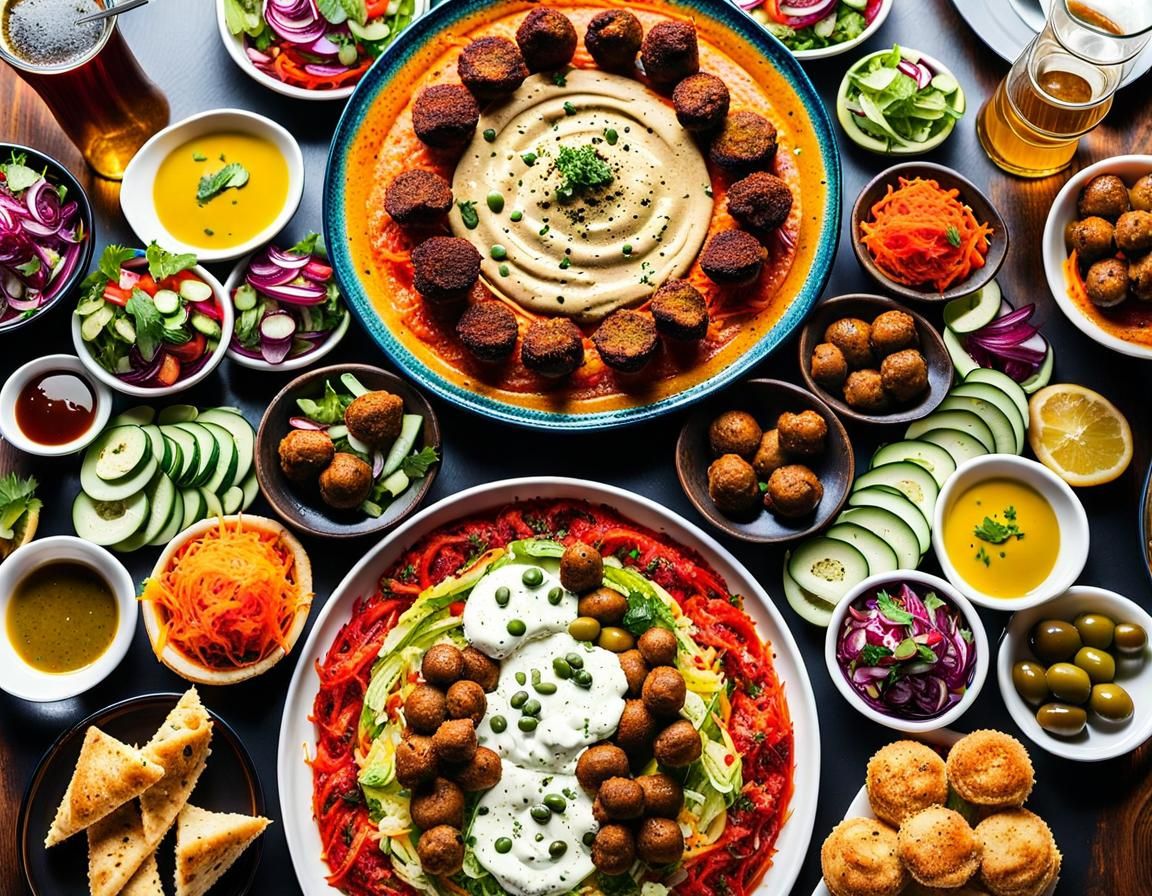 Hummus and Falafel Feast: A Colorful Middle Eastern Table