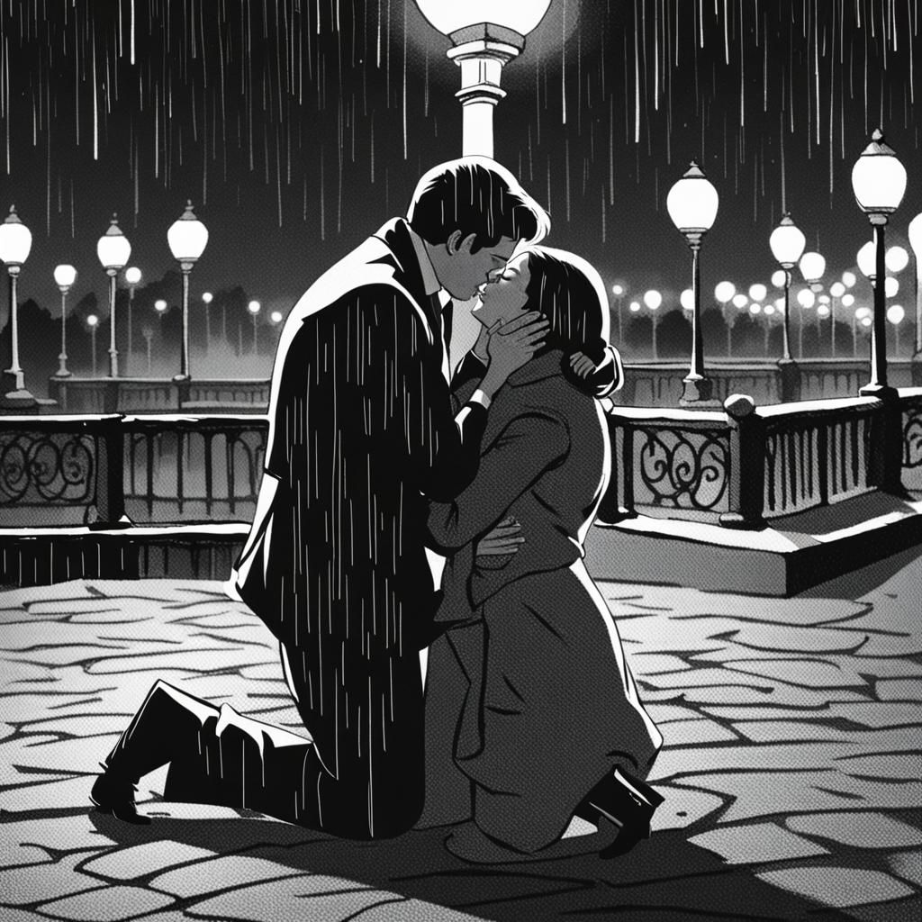 Romantic Proposal in a Dark Park: Cinematic Monochrome