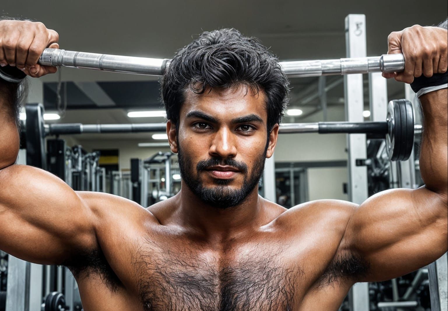 Sensual Hairy Gym Enthusiast Captured in Intense Moment