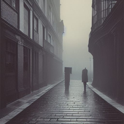 Misty London Street Scene in Digital Matte Painting Style