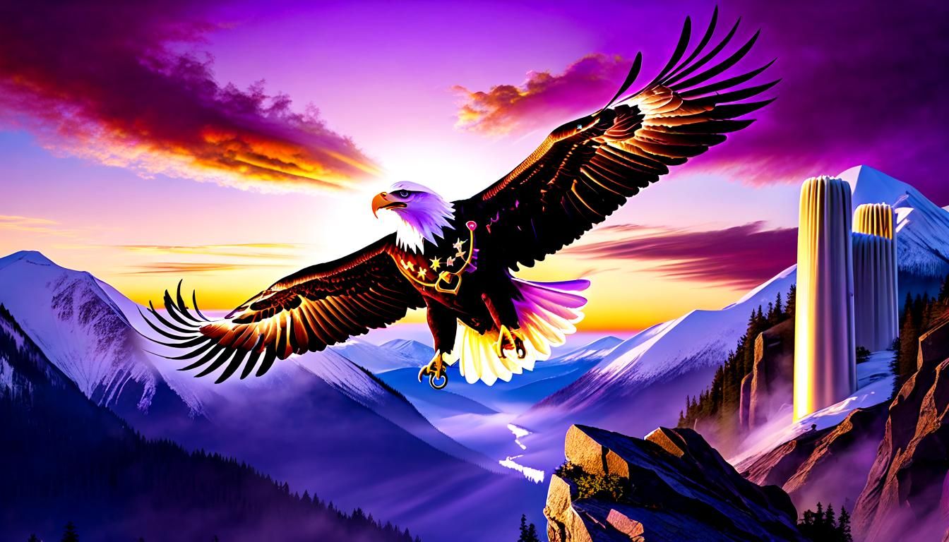 Eagle Carrying Purple Heart Above Memorial