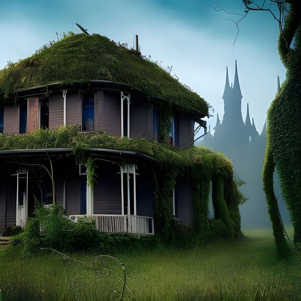 Vines Engulf Abandoned House in Post-Apocalyptic Art