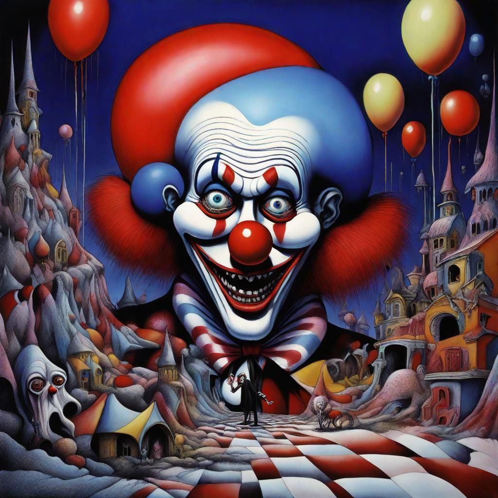 Troubled Clown in Sinister Dreamscape
