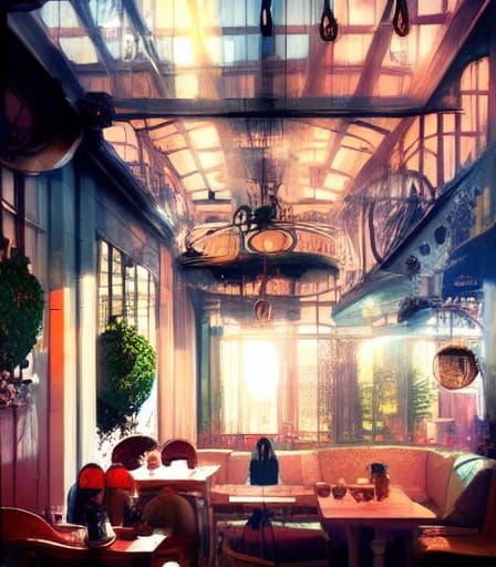 Cozy Cafe Interior in Digital Painting Style