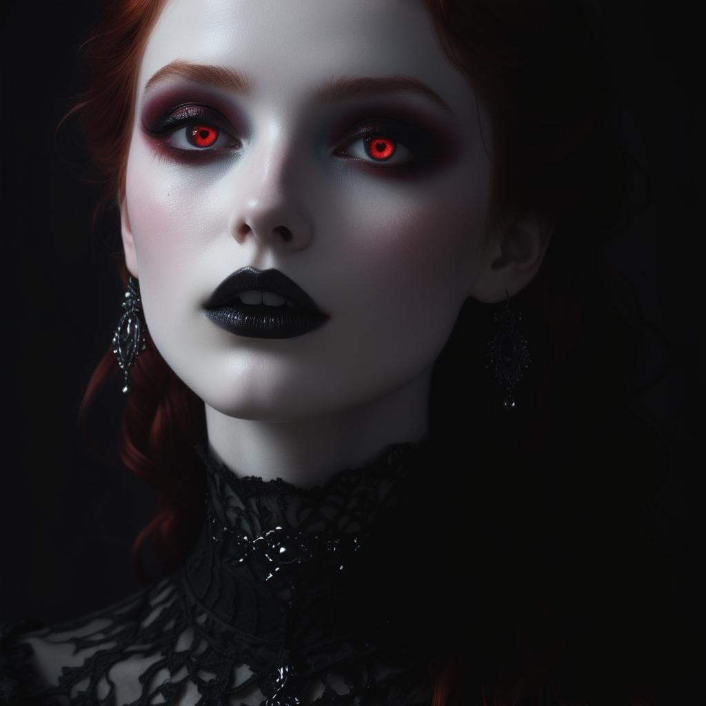 Realistic portrait of an ethereal gothic beauty with wavy cr...