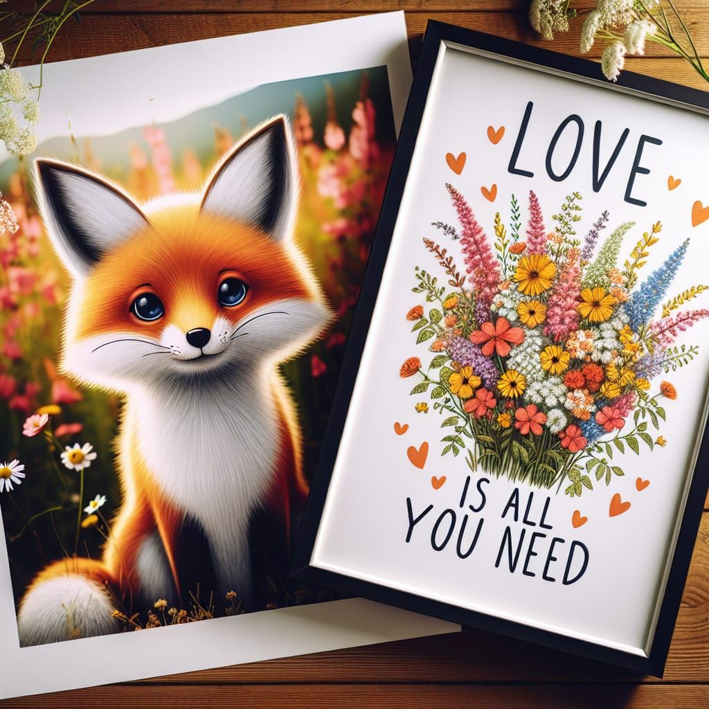 Cartoon Fox Surrounded by Springtime Wildflowers