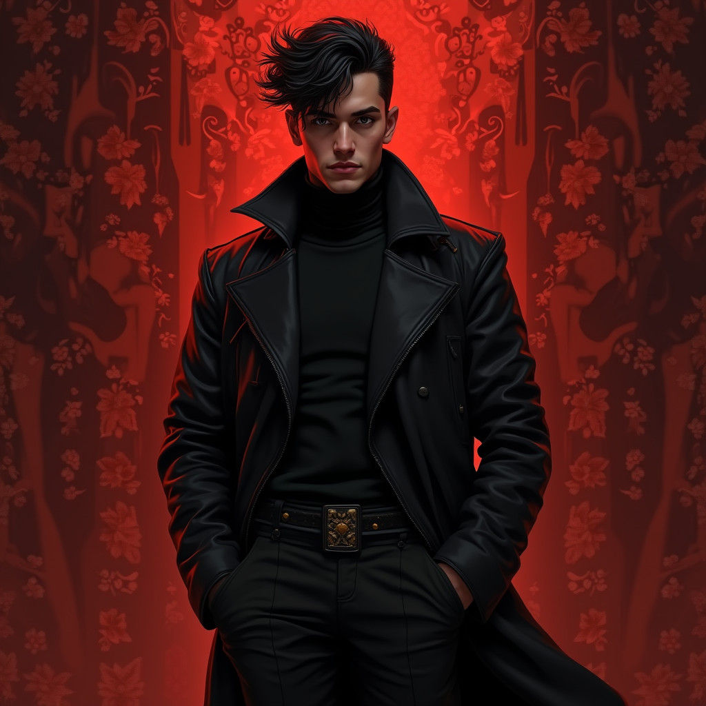 Mystical Man in Crimson, Matte Painting Style