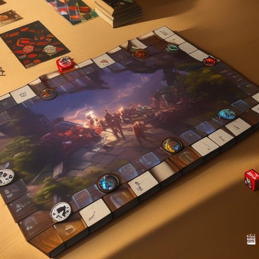 Intricate Board Game Concept Art in Triadic Colors