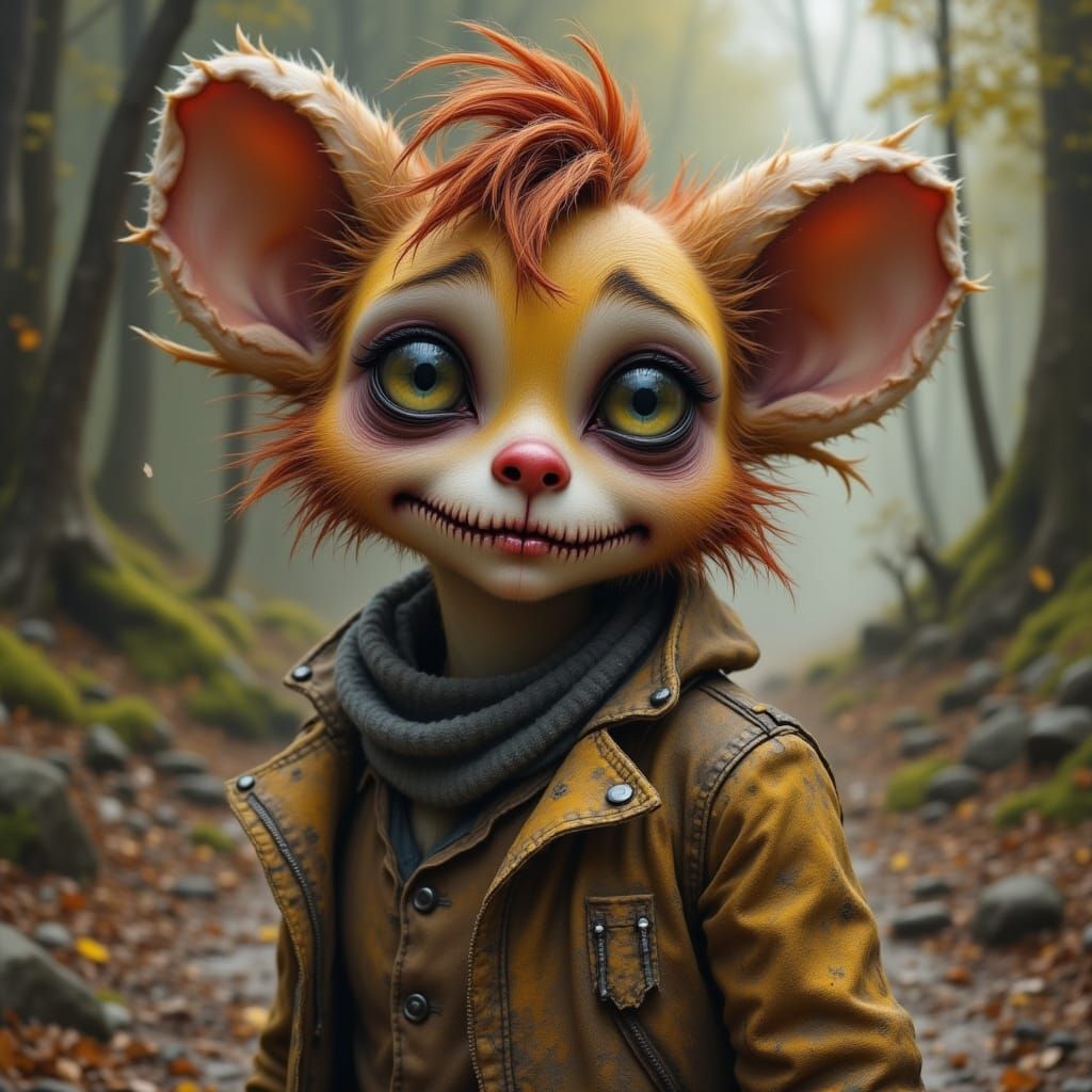 Whimsical Gothic Bunny Portrait in Watercolor Style