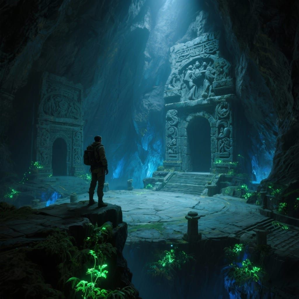 Explorer Discovers Bioluminescent Underground Plaza in Hyper...