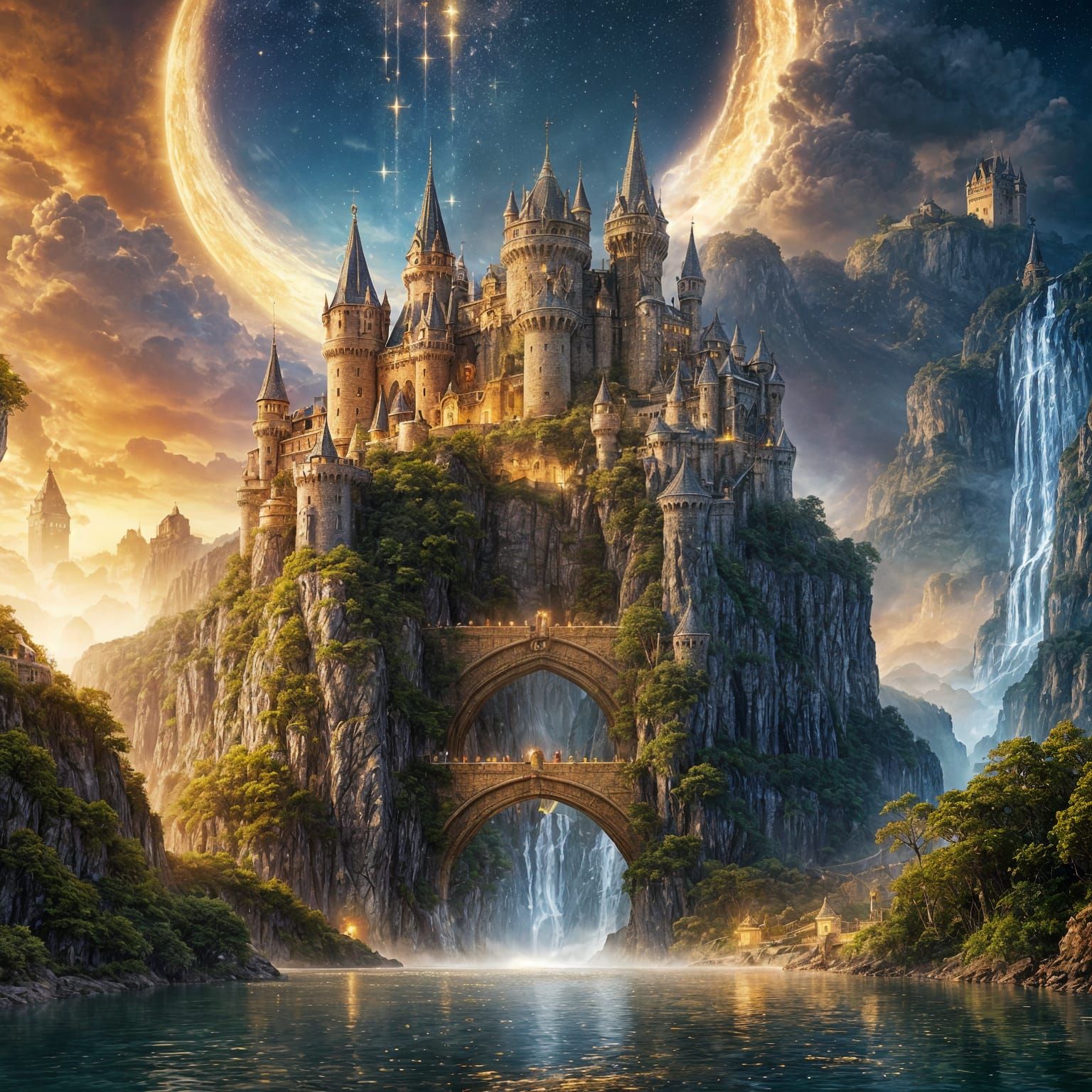 Inverted Medieval Castle: Surreal Oil Painting Fantasy