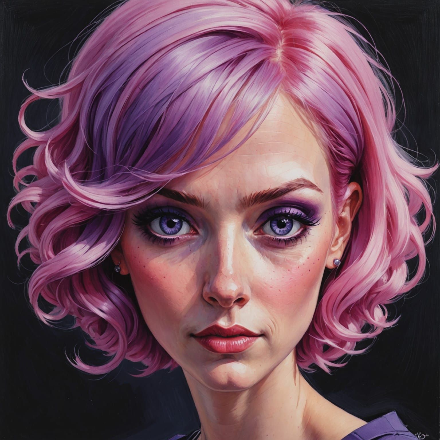 Glamorous Pink Haired Lady with Violet Eyes