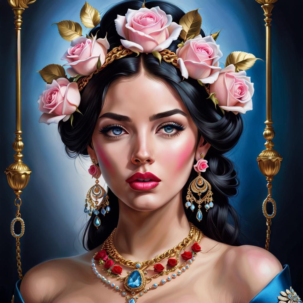 Beautiful Lady with Roses in Hyperrealistic Style