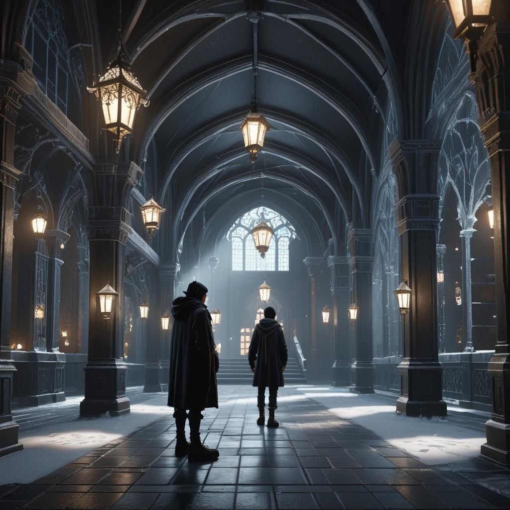 Icy Goblin Student in Gothic Arcade Rendering