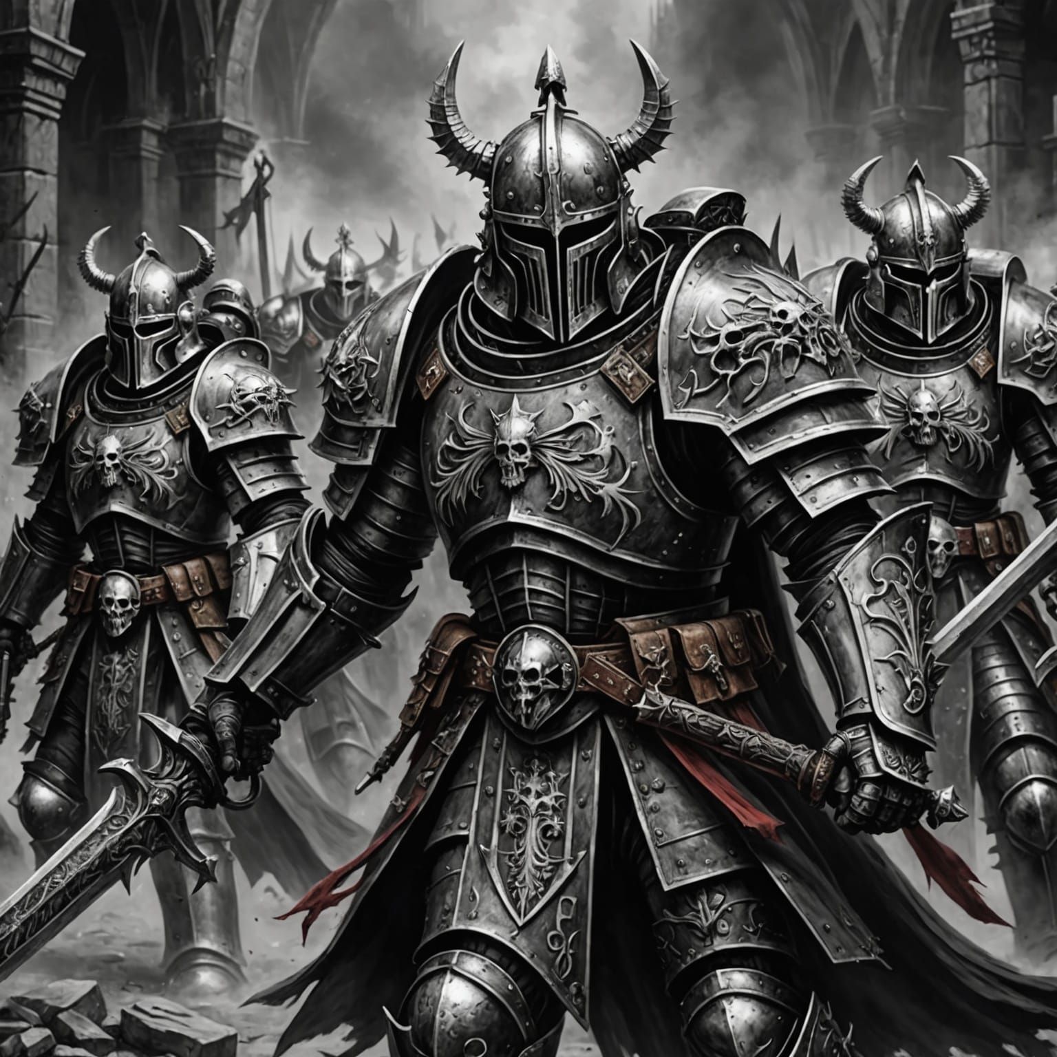 Hyperdetailed Charcoal Drawing of Warhammer Grey Knights