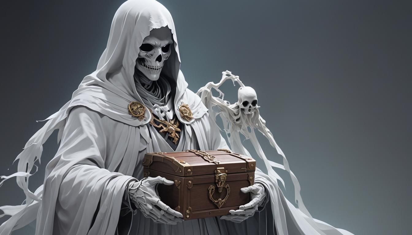 Anime Ghost Holds Chest in 3D Art Style