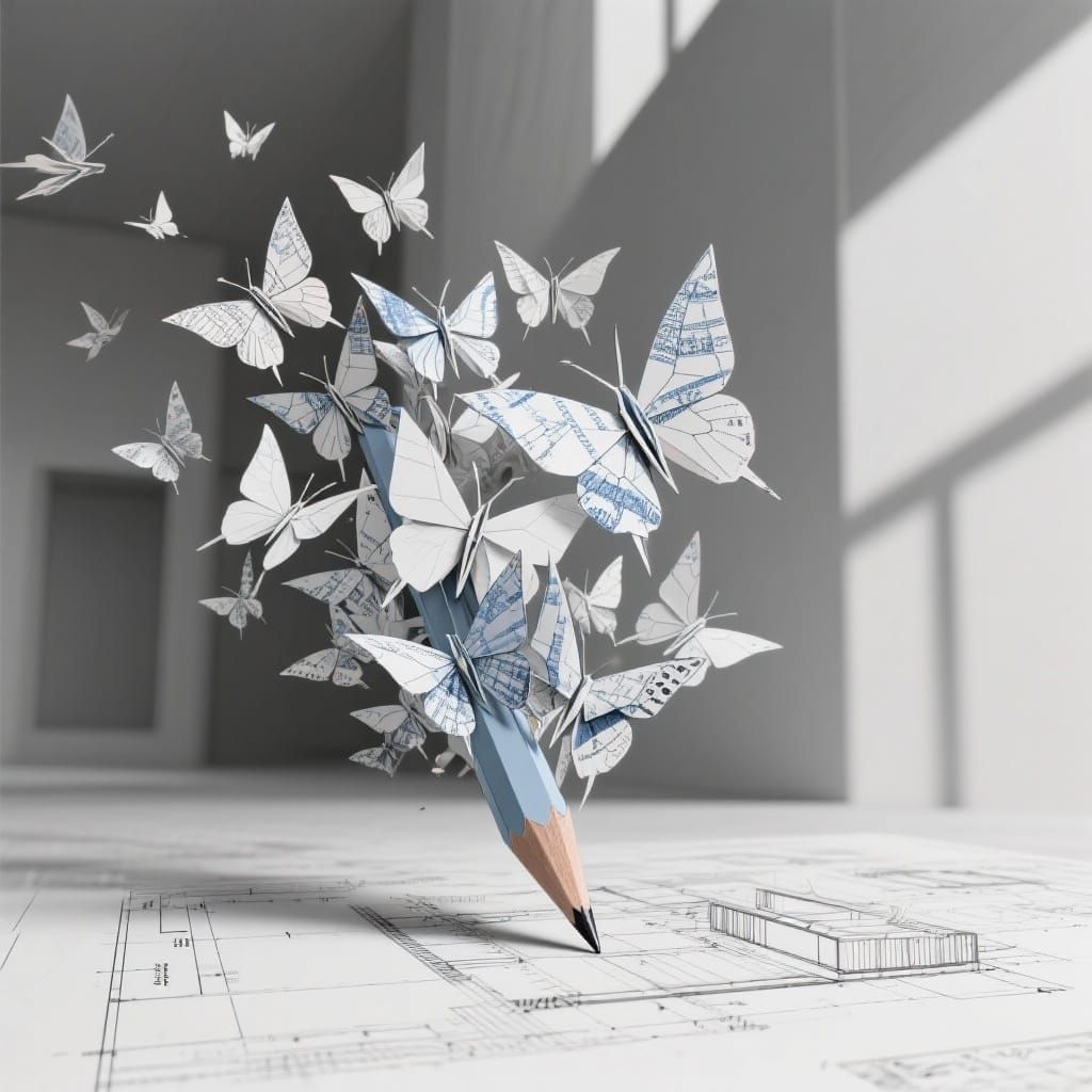 Origami Butterflies Emerge from Drafting Pencil