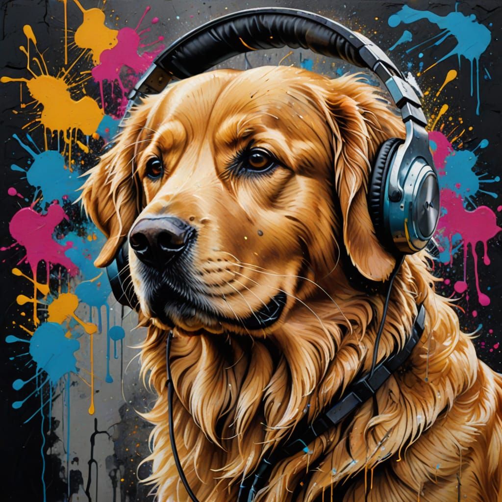 Golden Retriever in Moody Graffiti Art