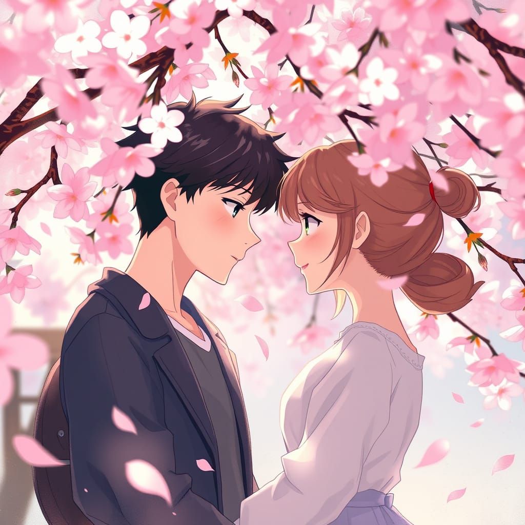 Young Couple Basks in Love Under Cherry Blossoms