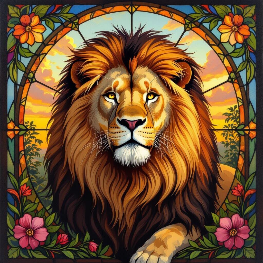 Regal Lion Portrait in Oil Painting Style