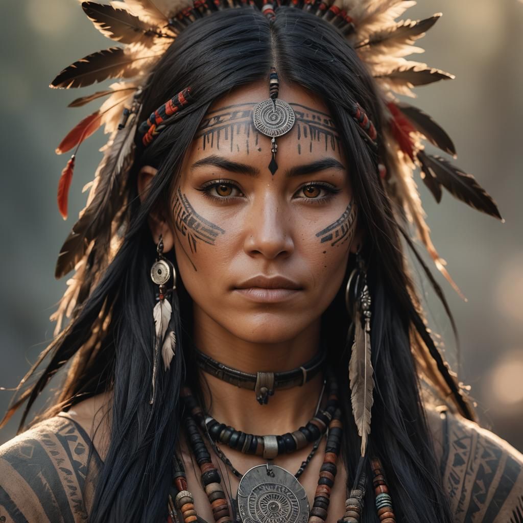 Native American Shaman Portrait in Hyperrealistic Style