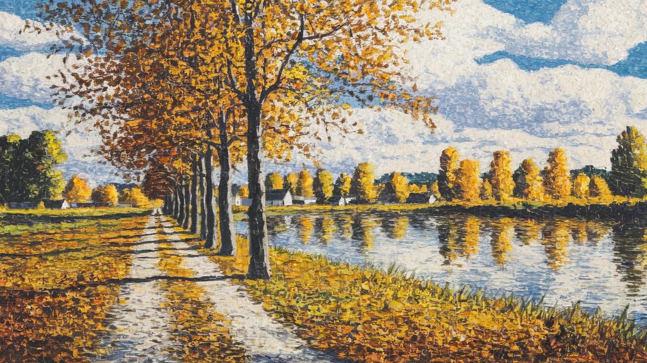 Autumn Landscape in Vibrant Pointillism Style
