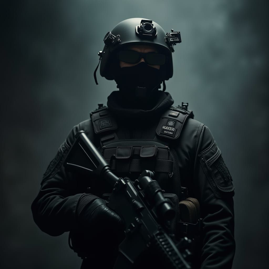 Cyberpunk Soldier in Battle-Ready Pose