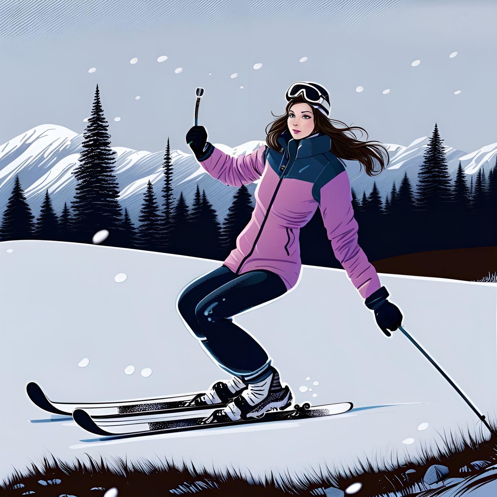 Snowy Slope Skiing Adventure