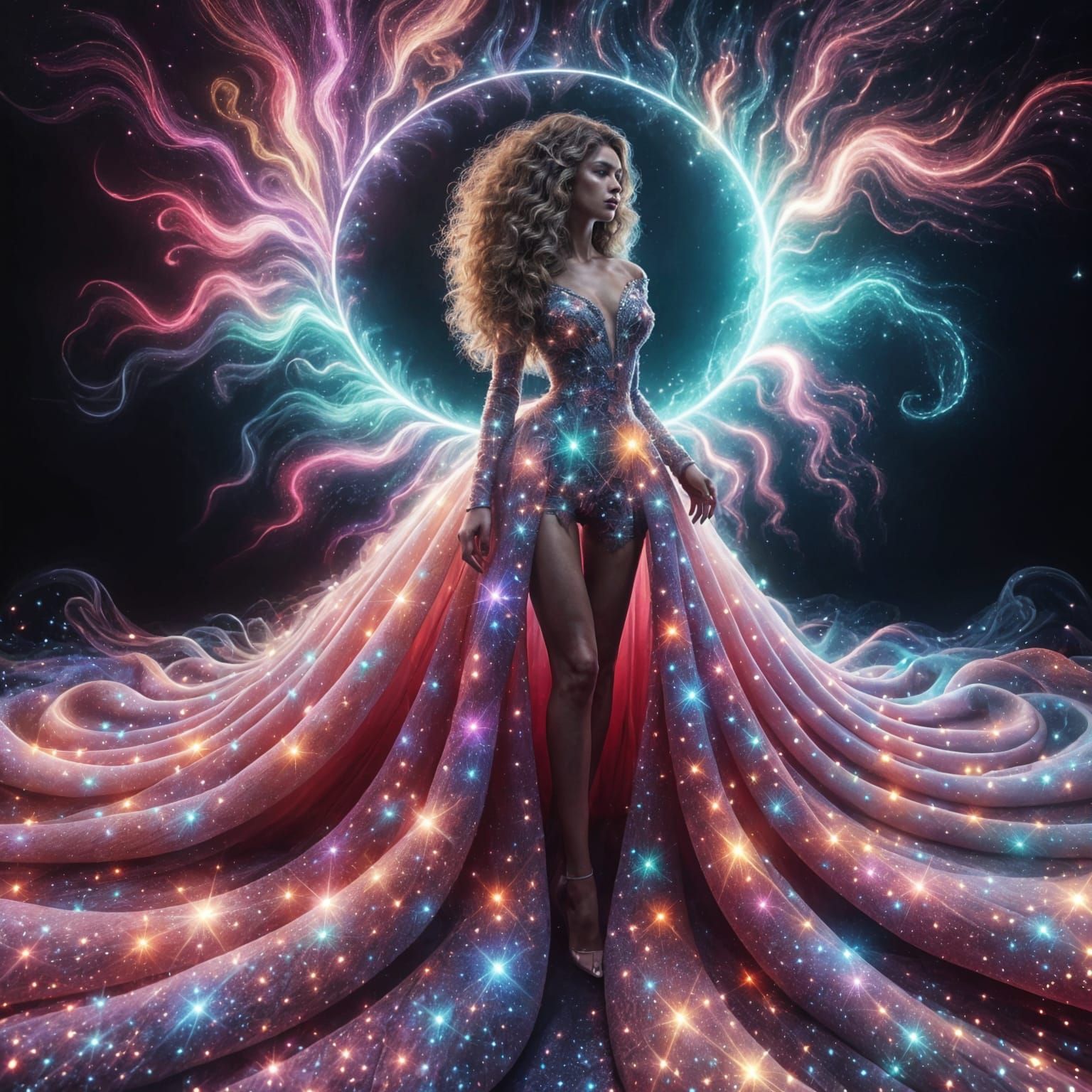 Celestial Haute Couture Goddess in Starlight Attire