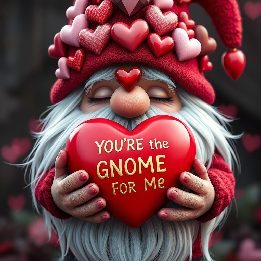 Whimsical Gnome with Luxuriant Beard and Crimson Hat Adorned...