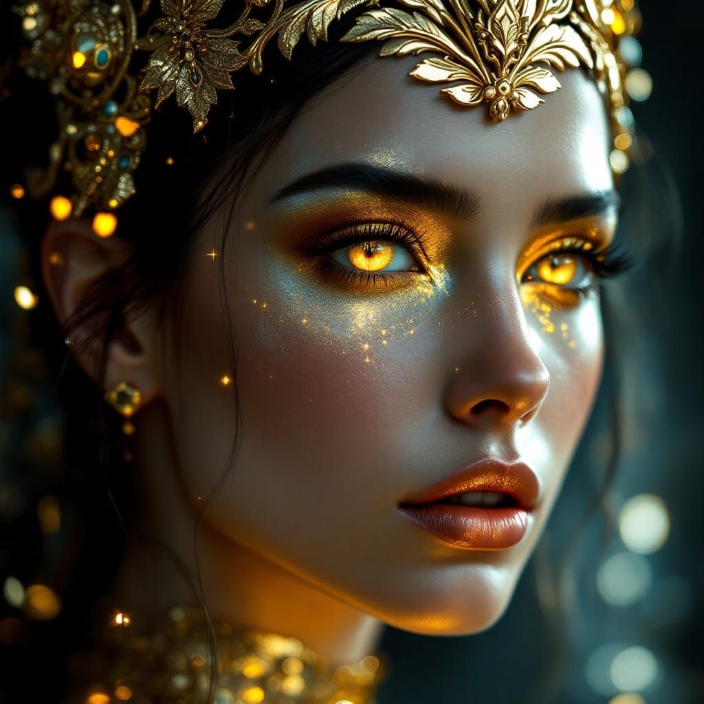 Ethereal Goddess with Golden Crown and Jewels