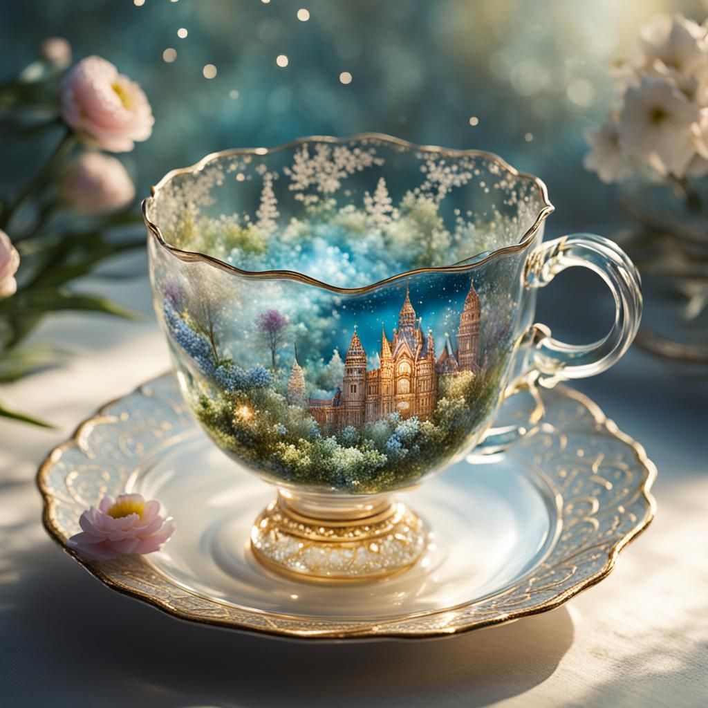 Enchanting Miniature World Inside a Glass Teacup