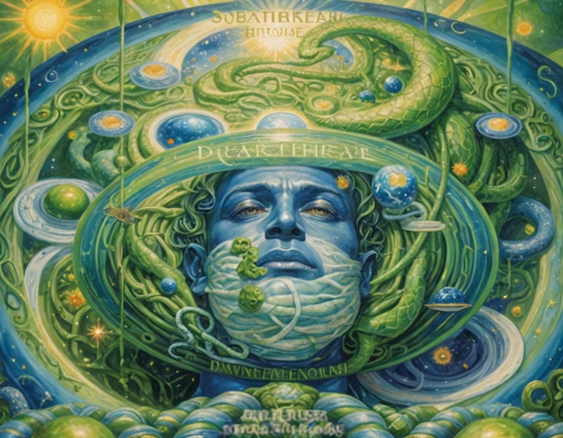 Surreal Blue Man in Cosmic Sphere