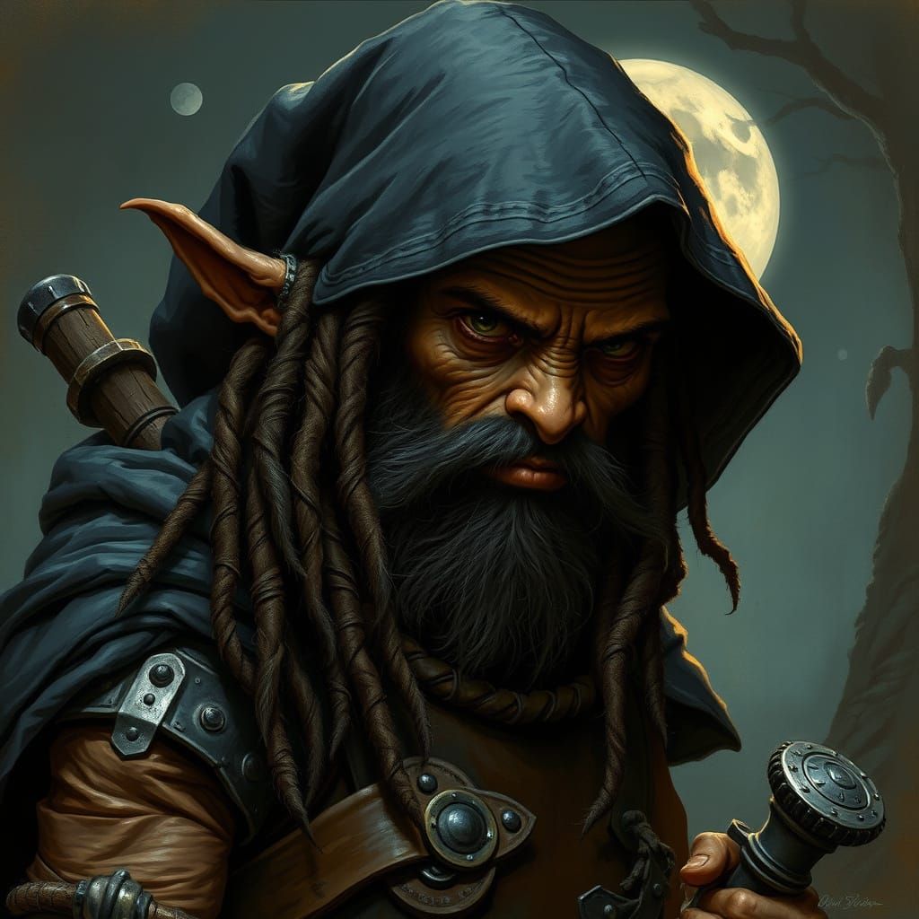 Mystical Halfling Rogue in Frazetta-Inspired Style