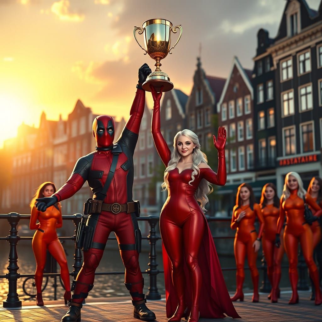 Vibrant Red Duo Celebrate with Dutch Superheroine Squad in A...