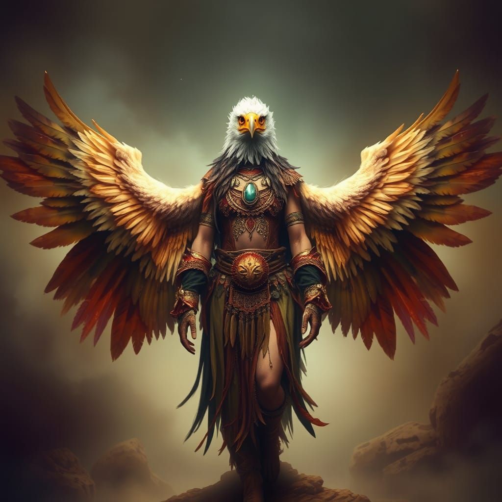 Majestic Eagle Shamaness in Ethereal Landscape