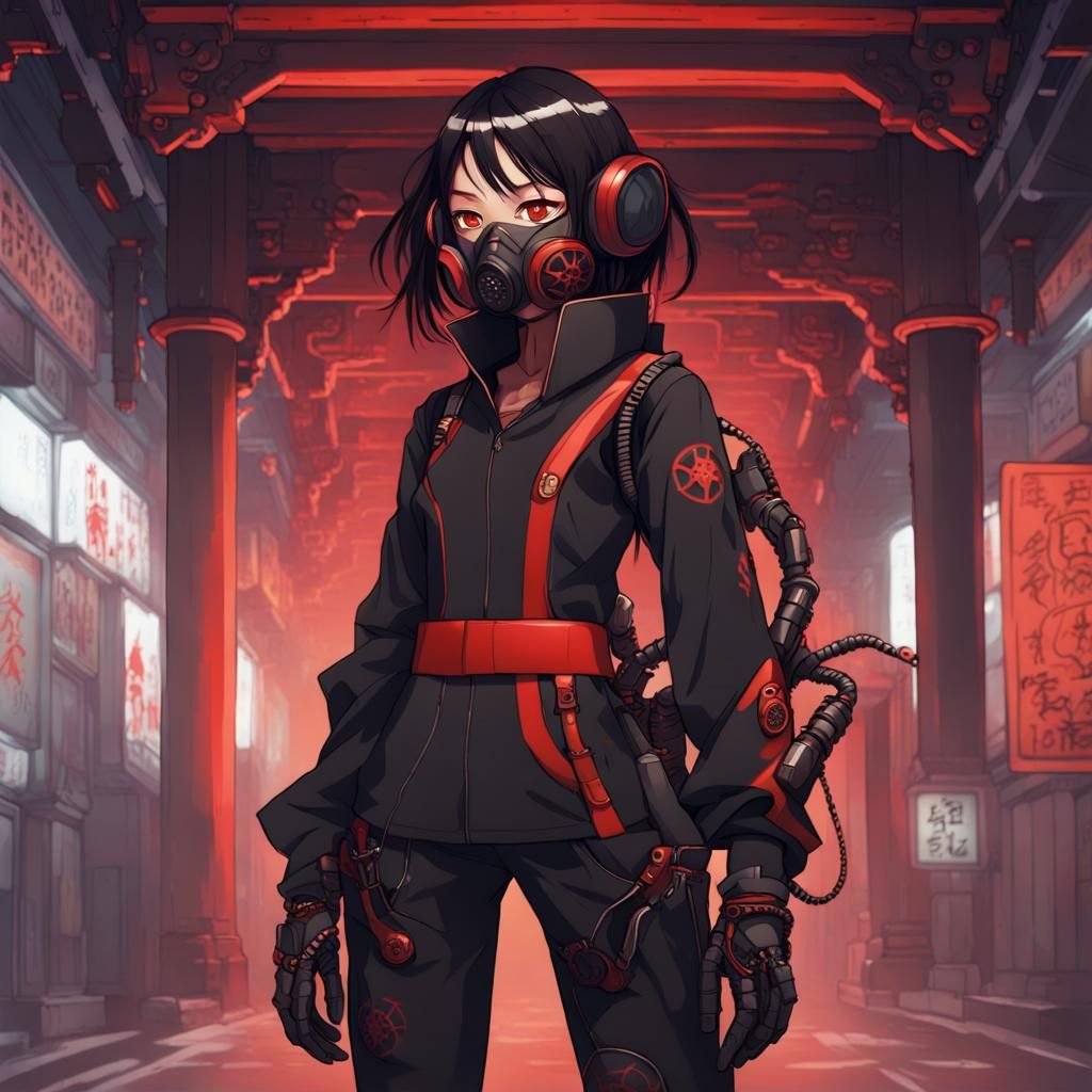 Cyberpunk Teen Character Sheet with Spider Legs in Anime Sty...