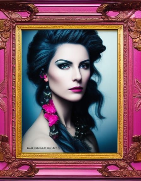 Electric Pink Punk Portrait in Ornate Frame