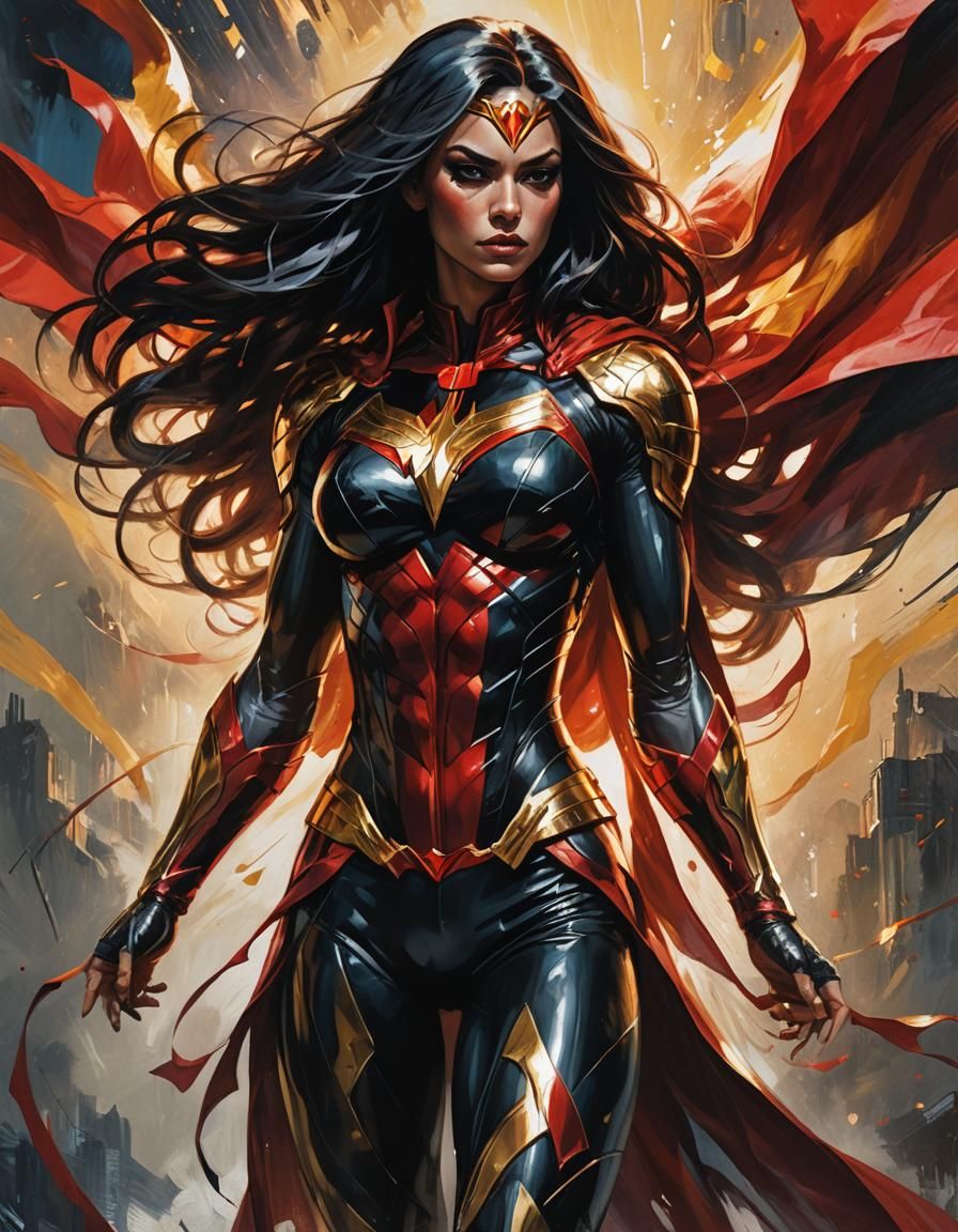 Superheroine in Sleek Costume: Fantasy Concept Art