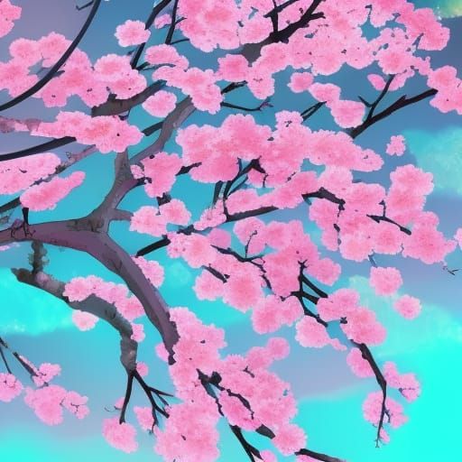 Vibrant Pink Cherry Blossoms in Anime Style