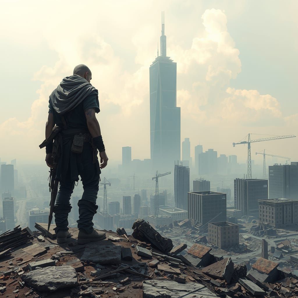 Wasteland Wanderer in Dystopian Cyberpunk Ruins
